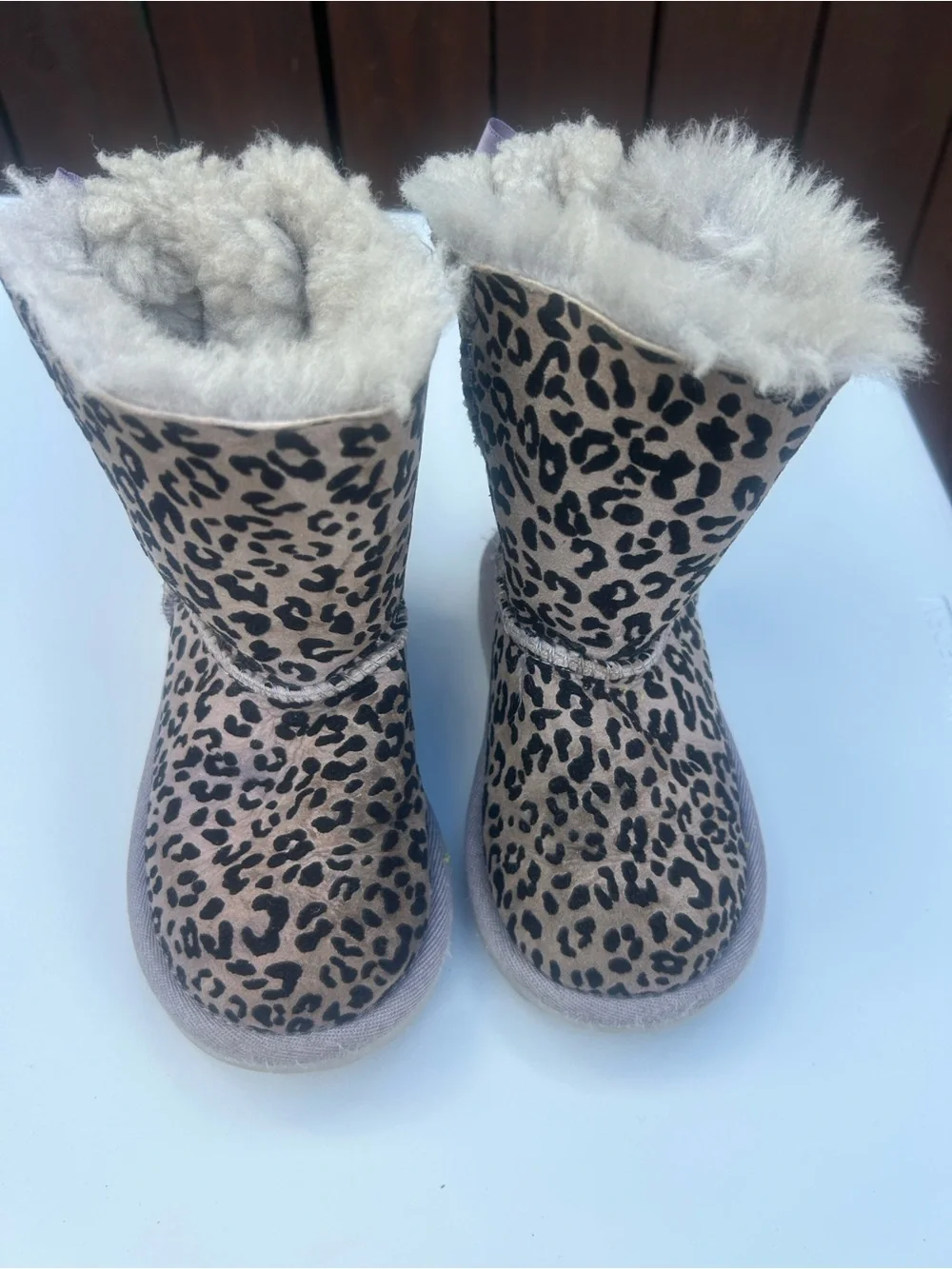 UGG Kids Leopard Print Faux Fur Boots - Tan/Black